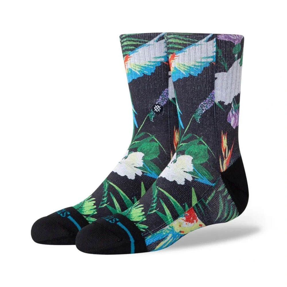 NWT STANCE Black Bird Cage Crew Socks Size Large
